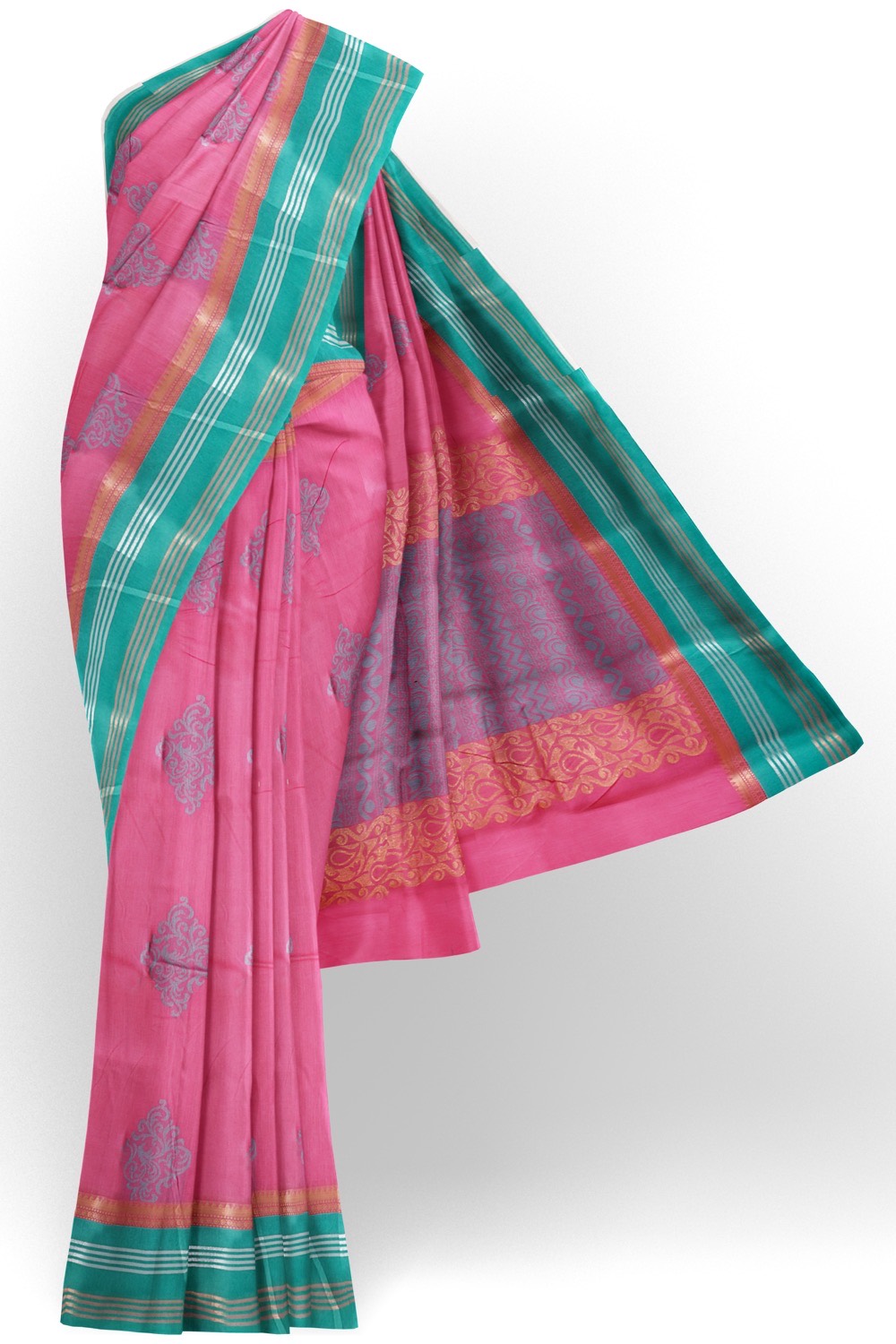 sri kumaran stores cikocotton saree pink saree with green border 120221213
