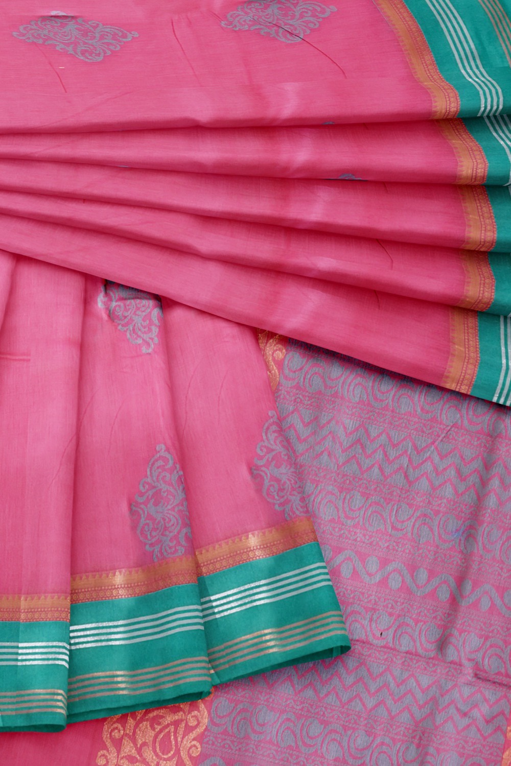 sri kumaran stores cikocotton saree pink saree with green border 420221213