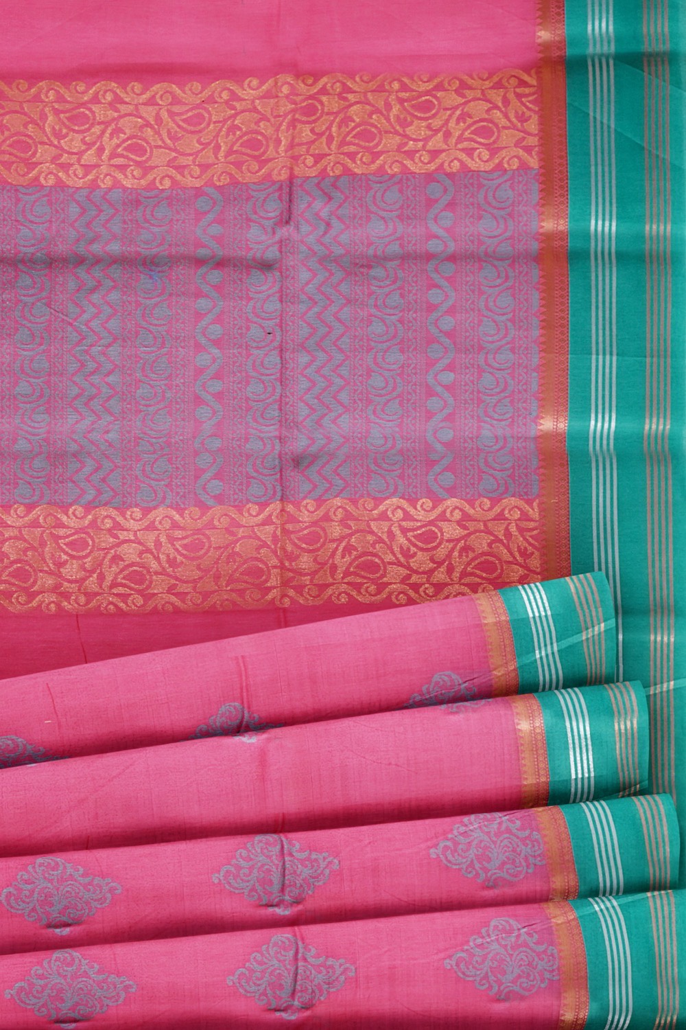 sri kumaran stores cikocotton saree pink saree with green border 520221213