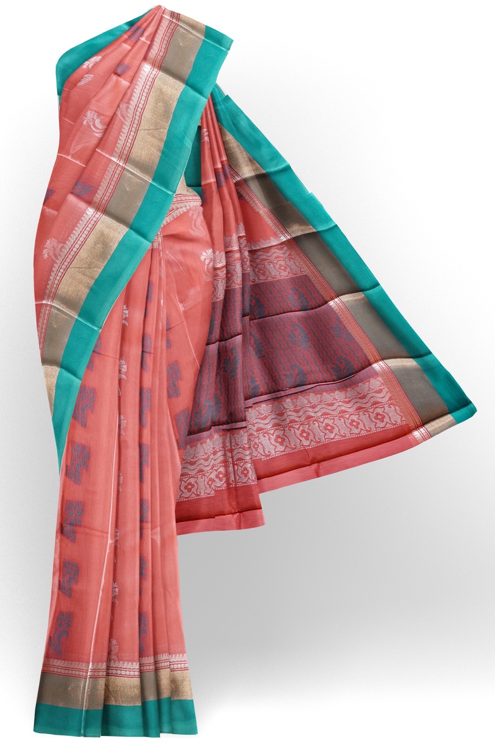 sri kumaran stores cikocotton saree red saree with golden and green border 120221213