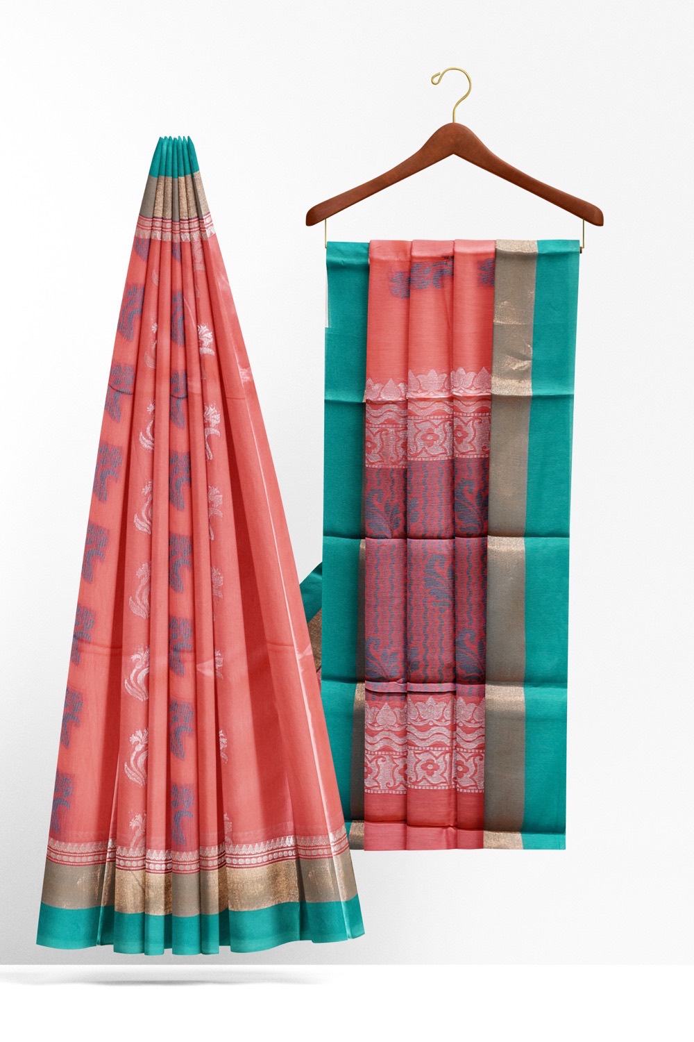 sri kumaran stores cikocotton saree red saree with golden and green border 220221213