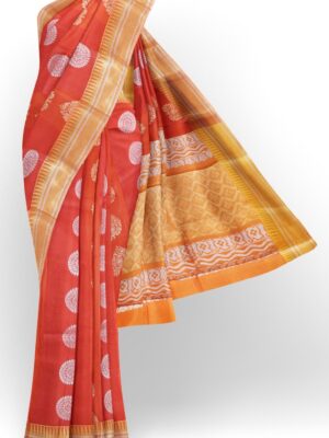 sri kumaran stores cikocotton saree red saree with golden colour border 120221213