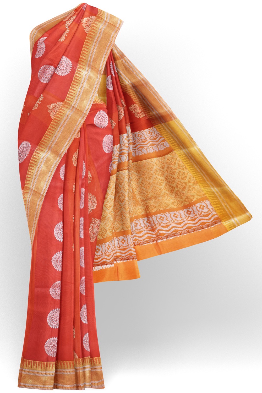 sri kumaran stores cikocotton saree red saree with golden colour border 120221213