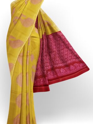 sri kumaran stores cikocotton saree yellow saree with golden floral border 120221213