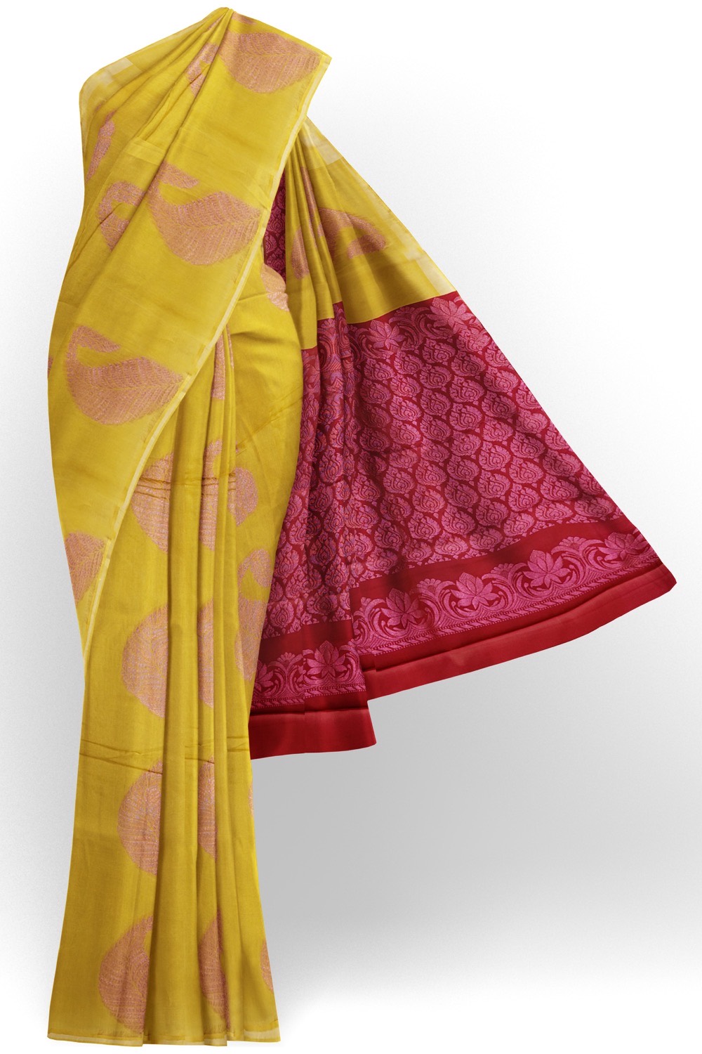 sri kumaran stores cikocotton saree yellow saree with golden floral border 120221213