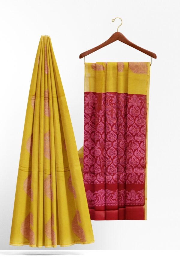 sri kumaran stores cikocotton saree yellow saree with golden floral border 220221213