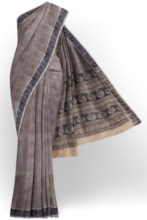 sri kumaran stores coimbatore cotton saree ash color saree with thread woven border 120221213