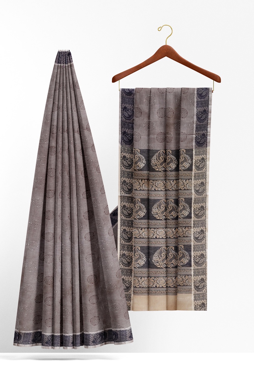 sri kumaran stores coimbatore cotton saree ash color saree with thread woven border 220221213