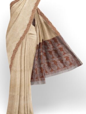 sri kumaran stores coimbatore cotton saree beige color saree with thread woven brown border 120221213