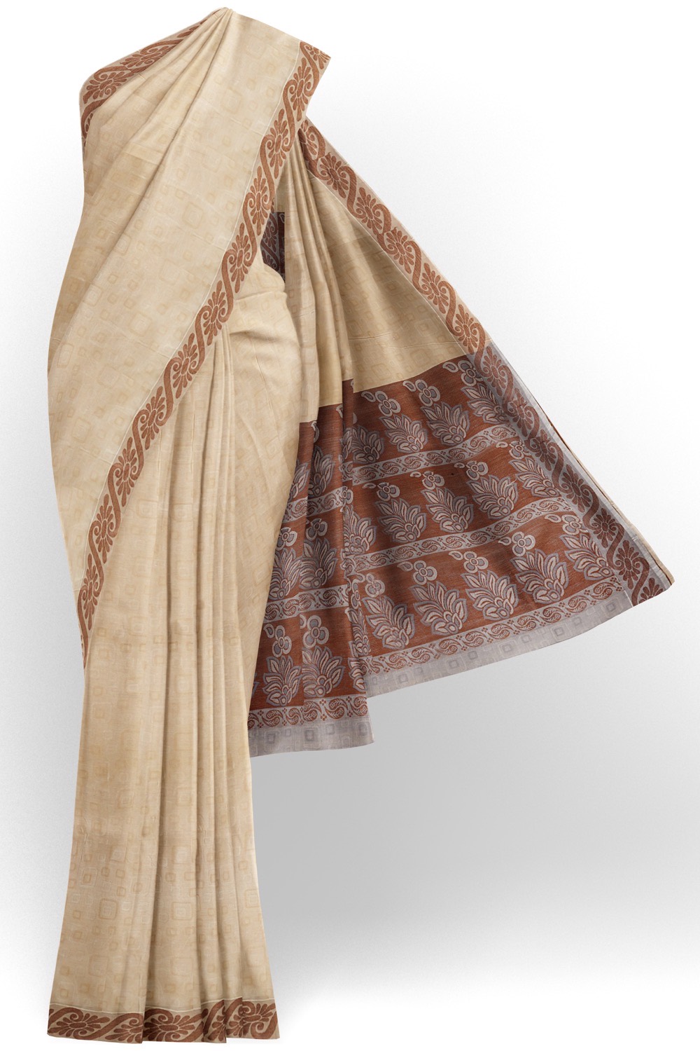 sri kumaran stores coimbatore cotton saree beige color saree with thread woven brown border 120221213