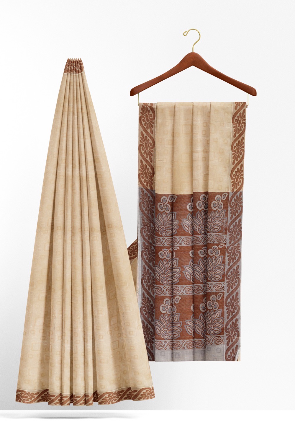 sri kumaran stores coimbatore cotton saree beige color saree with thread woven brown border 220221213