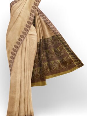 sri kumaran stores coimbatore cotton saree beige saree with mango motif border 120221213