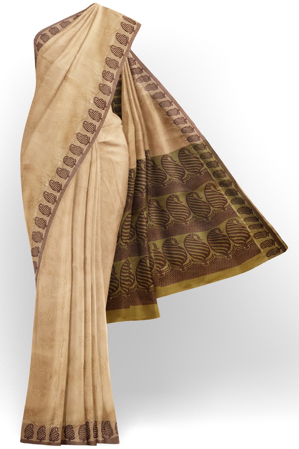 sri kumaran stores coimbatore cotton saree beige saree with mango motif border 120221213