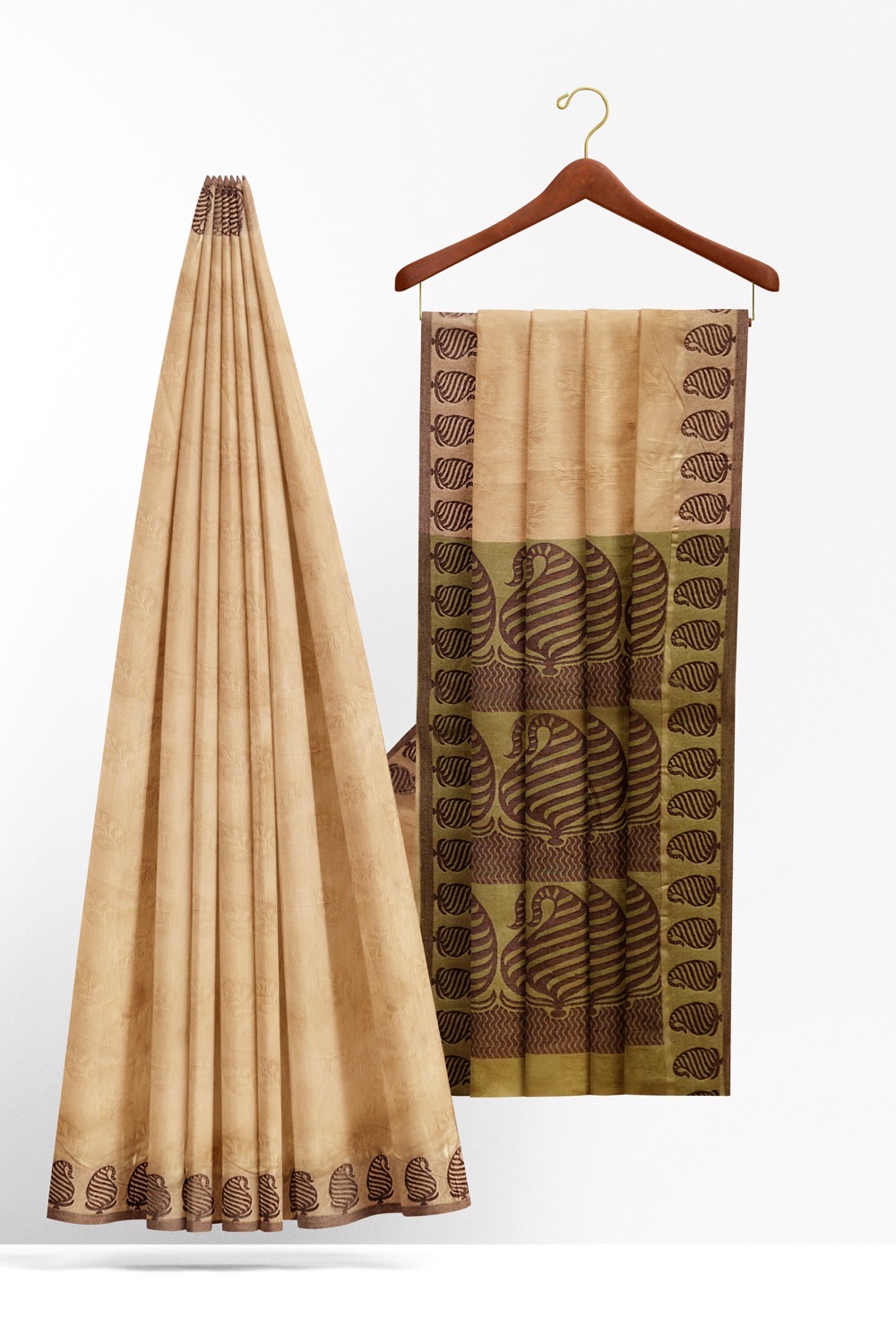 sri kumaran stores coimbatore cotton saree beige saree with mango motif border 220221213