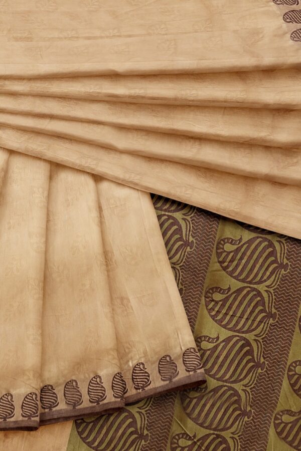 sri kumaran stores coimbatore cotton saree beige saree with mango motif border 420221213