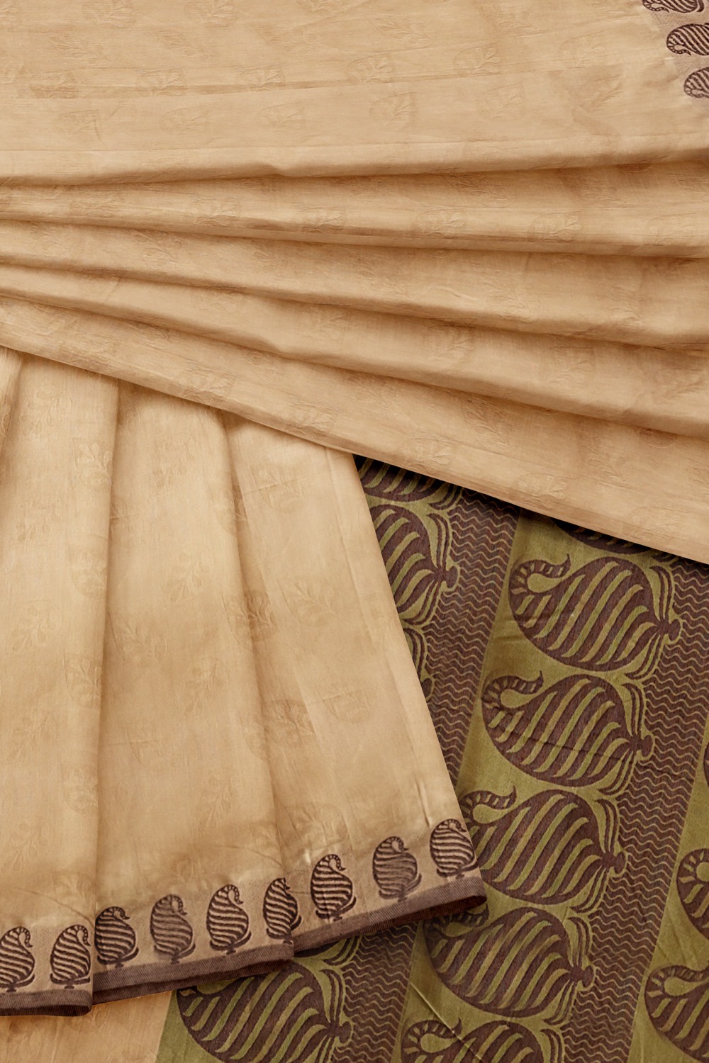 sri kumaran stores coimbatore cotton saree beige saree with mango motif border 420221213