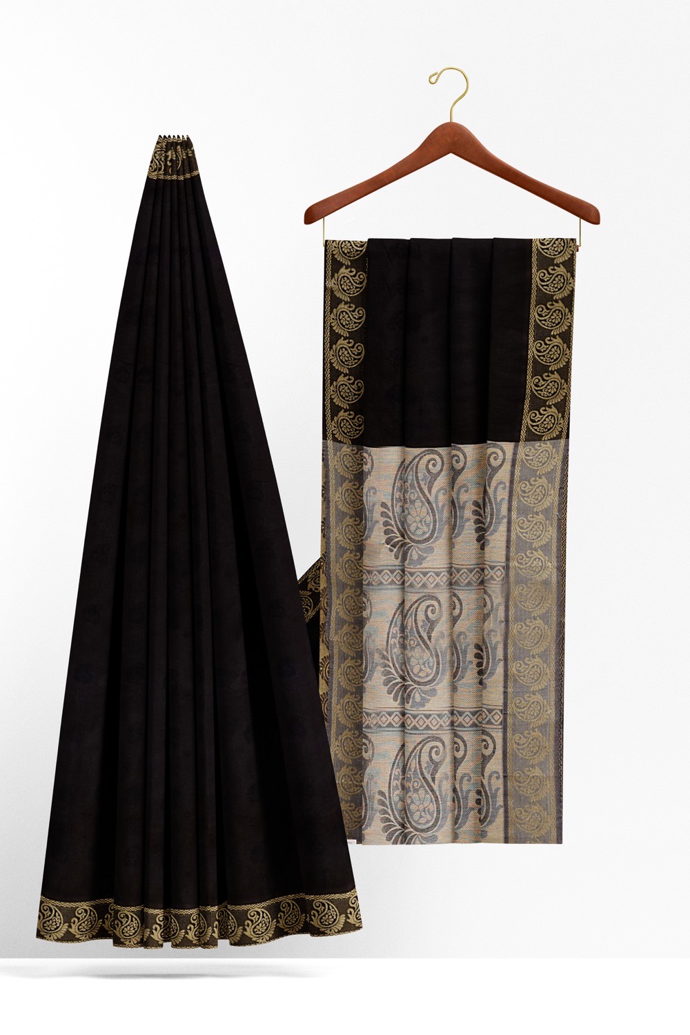 sri kumaran stores coimbatore cotton saree black saree with mango motif thread woven border 220221213