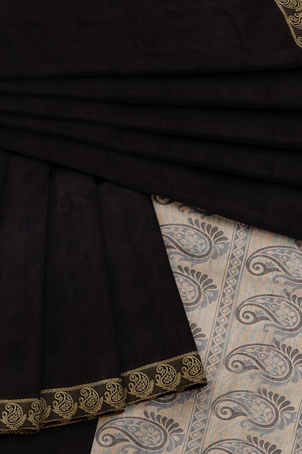 sri kumaran stores coimbatore cotton saree black saree with mango motif thread woven border 420221213