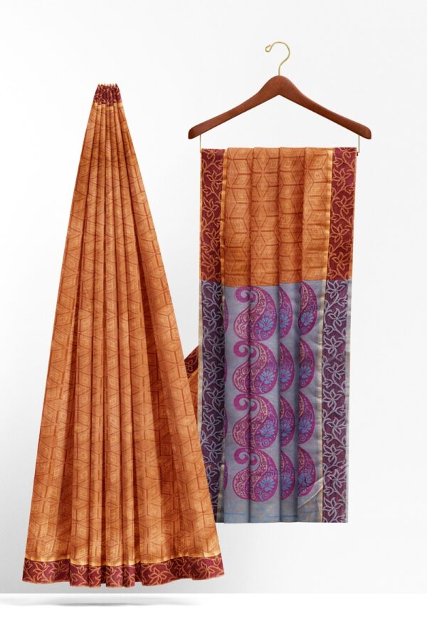 sri kumaran stores coimbatore cotton saree cinnamon brown saree with thread woven border 220221213