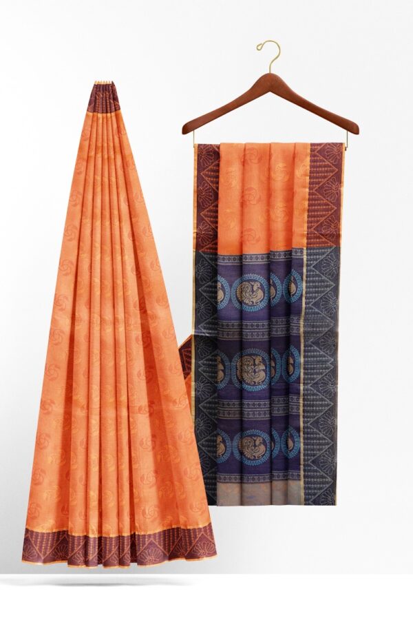 sri kumaran stores coimbatore cotton saree coral color saree with magenta border 220221213