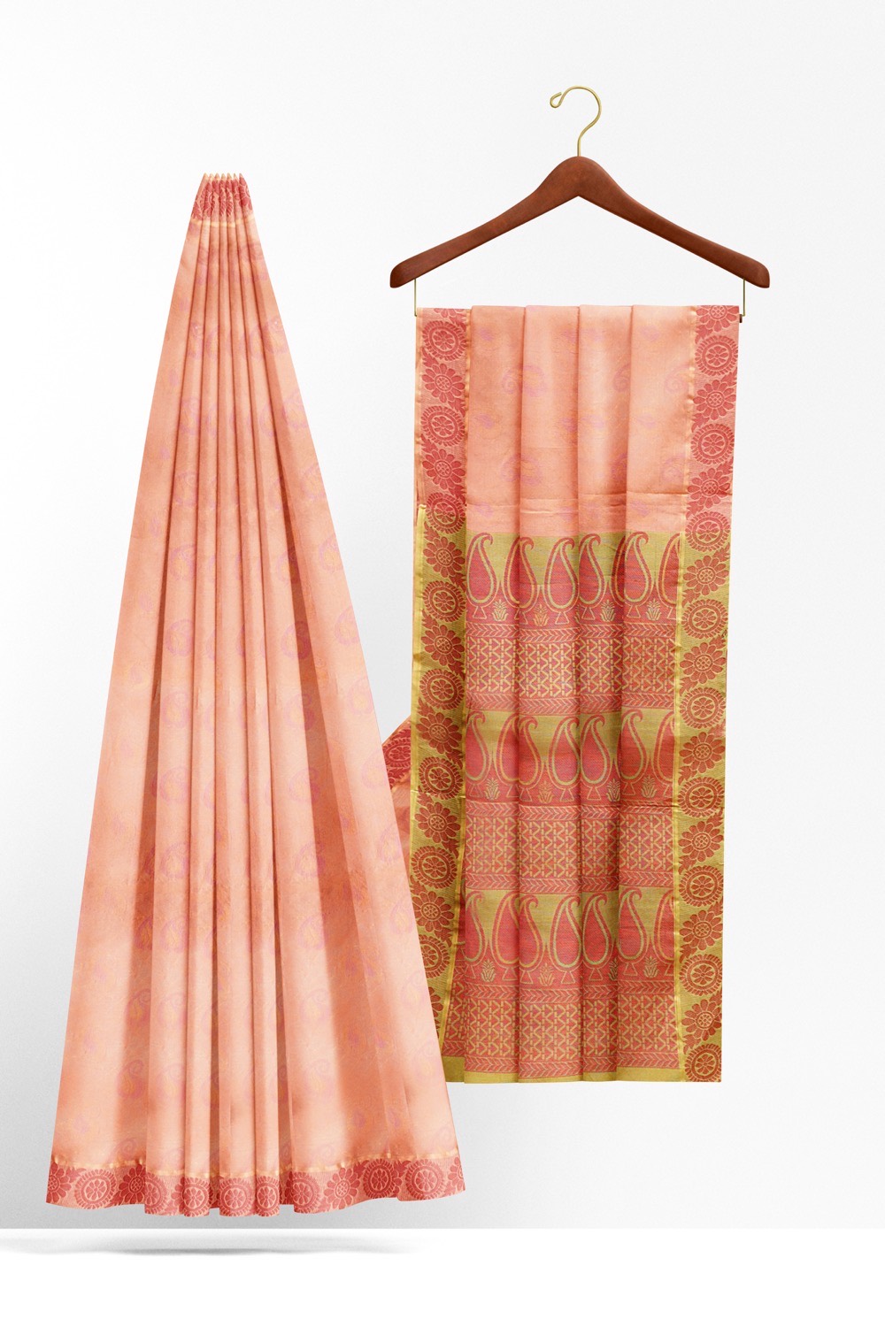 sri kumaran stores coimbatore cotton saree dual shade of pink and orange with thread woven border 220221213