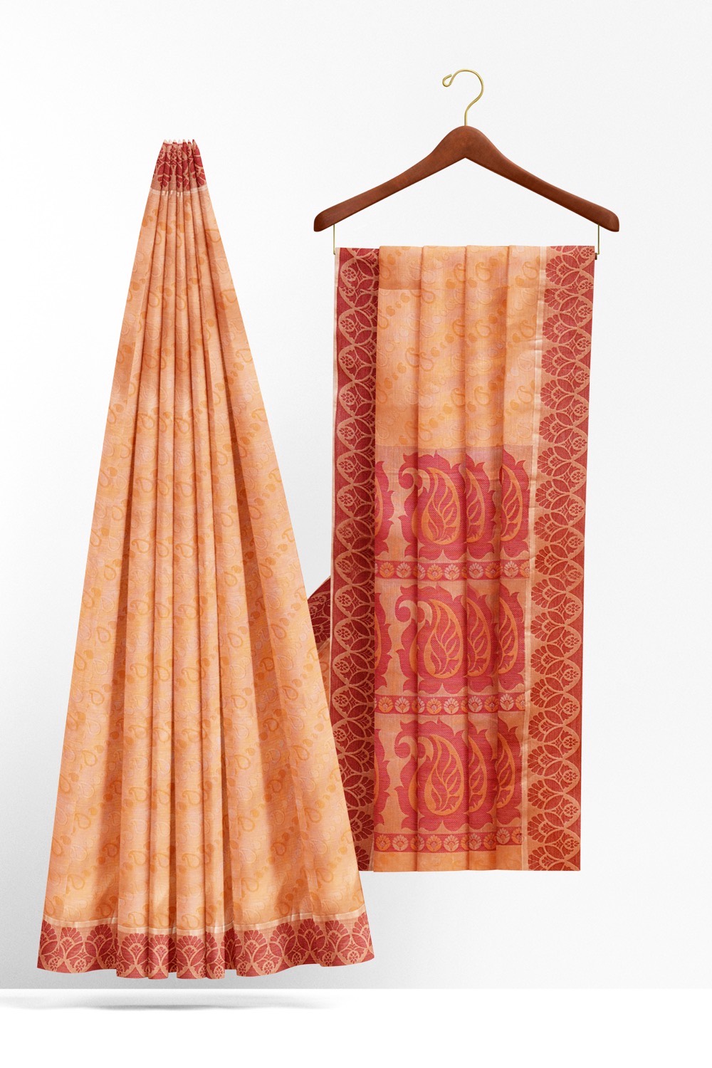 sri kumaran stores coimbatore cotton saree light orange saree with red thread woven border 220221213