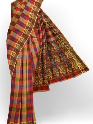 sri kumaran stores coimbatore cotton saree multi color checks saree with mango motif border 120221213