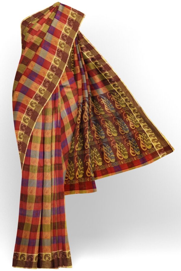 sri kumaran stores coimbatore cotton saree multi color checks saree with mango motif border 120221213