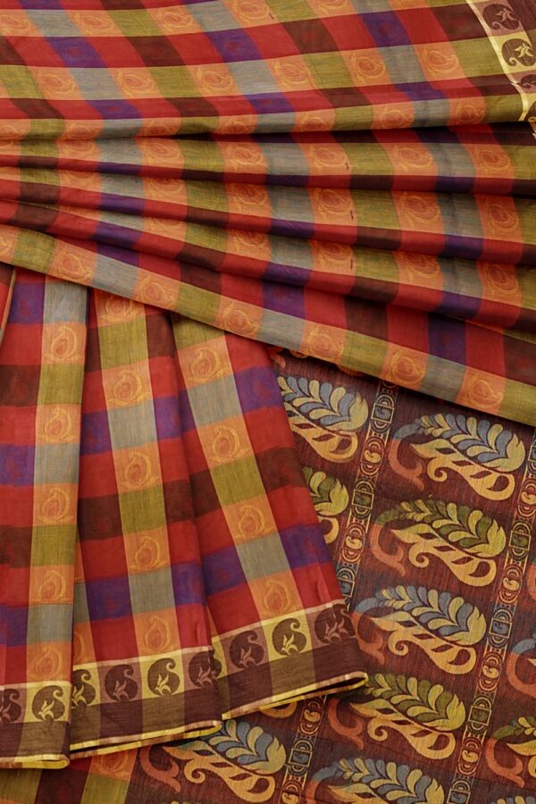 sri kumaran stores coimbatore cotton saree multi color checks saree with mango motif border 420221213