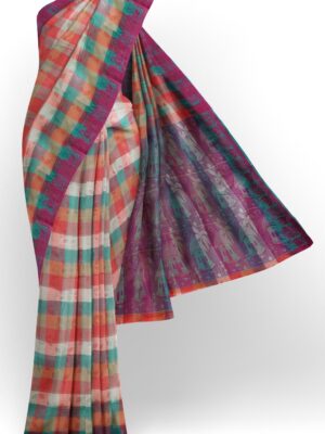 sri kumaran stores coimbatore cotton saree multi color checks saree with purple border 120221213