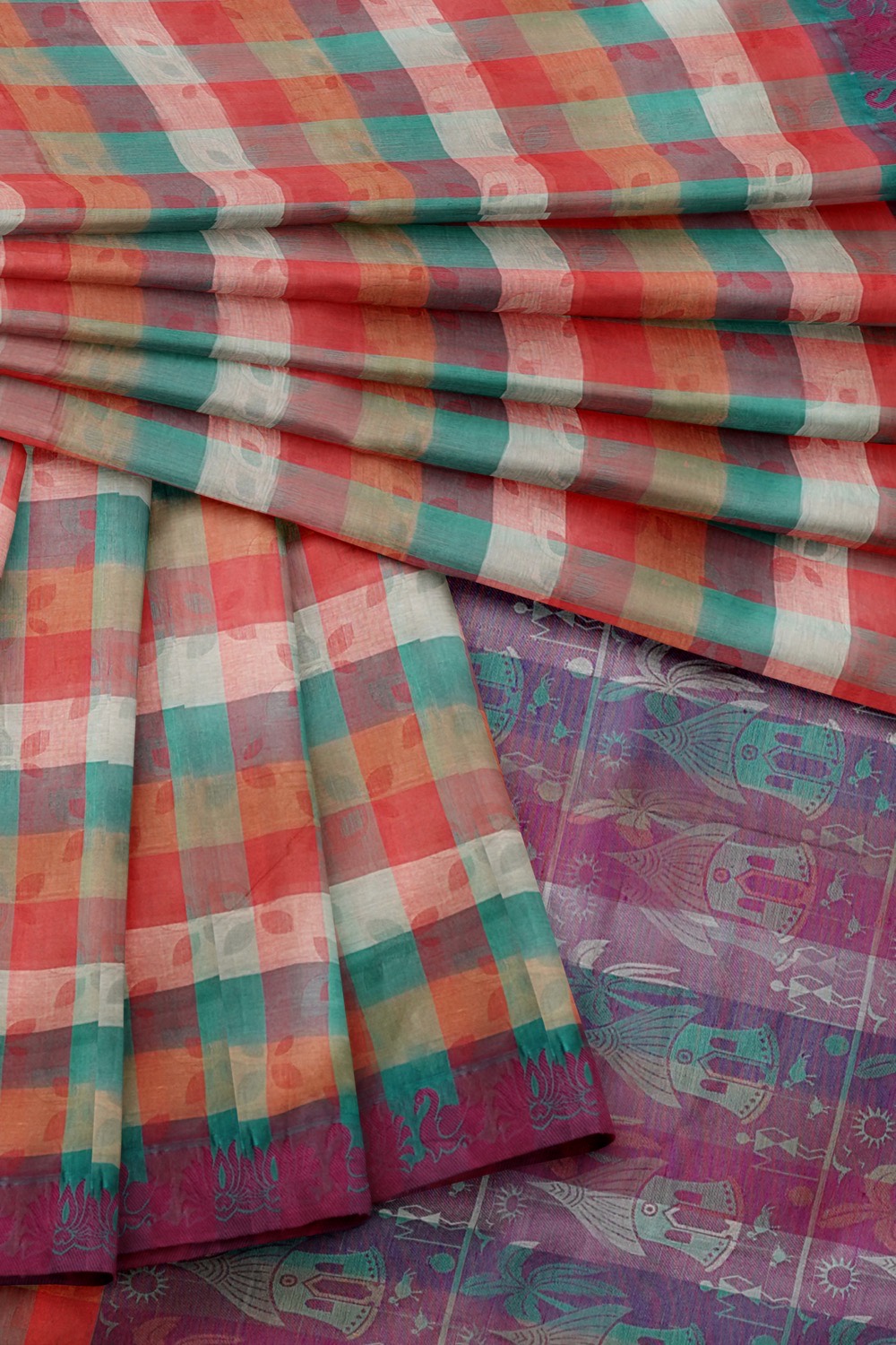 sri kumaran stores coimbatore cotton saree multi color checks saree with purple border 420221213