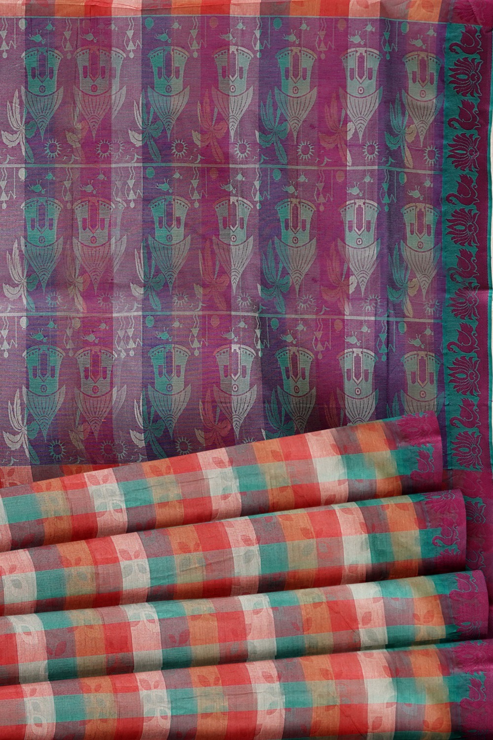 sri kumaran stores coimbatore cotton saree multi color checks saree with purple border 520221213