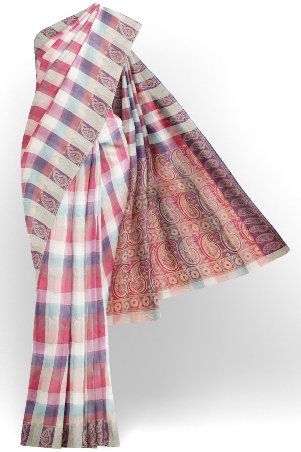 sri kumaran stores coimbatore cotton saree multi color checks saree with thread woven border 120221213