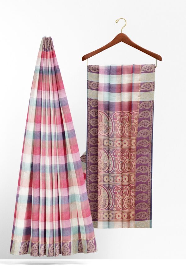 sri kumaran stores coimbatore cotton saree multi color checks saree with thread woven border 220221213
