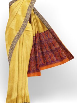 sri kumaran stores coimbatore cotton saree mustard saree with purple thread woven border 120221213
