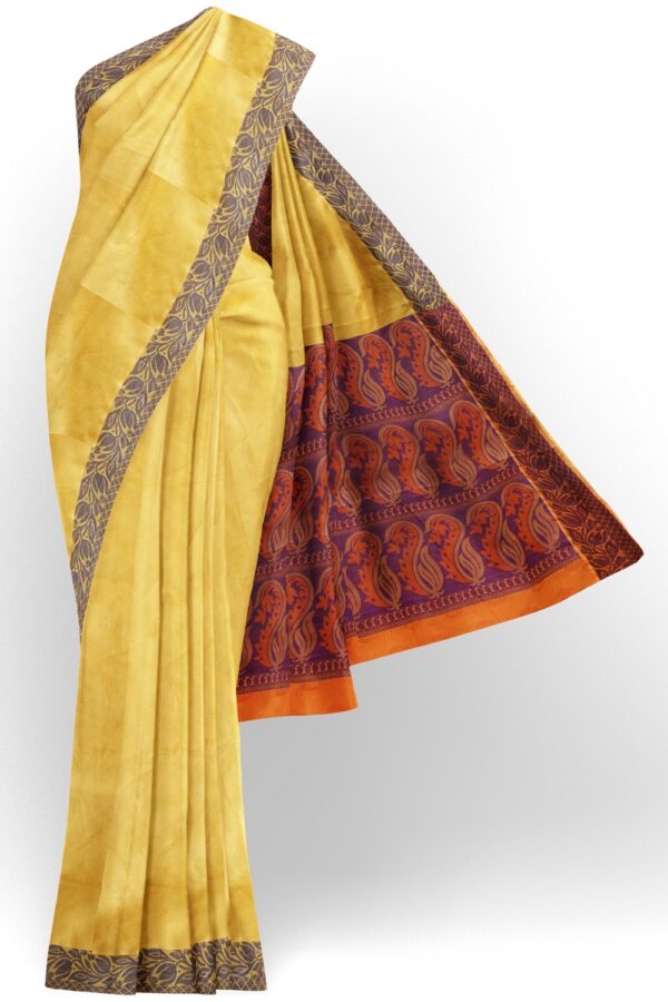 sri kumaran stores coimbatore cotton saree mustard saree with purple thread woven border 120221213