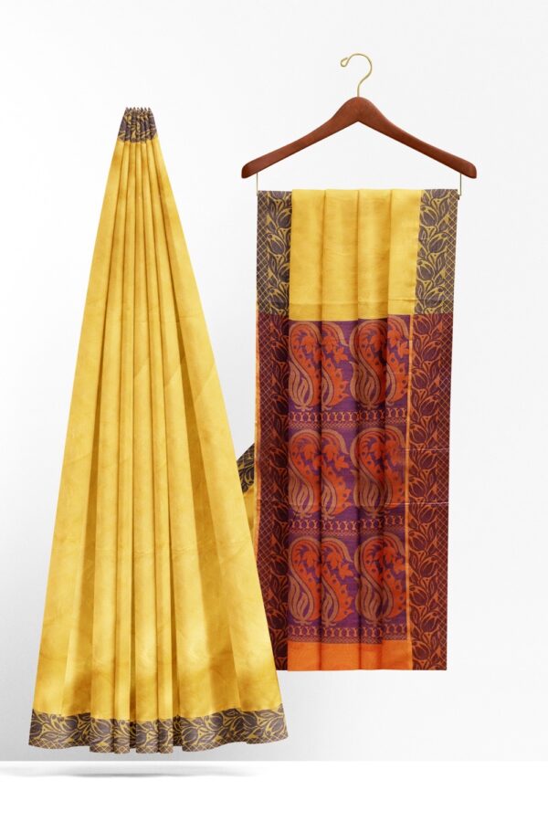 sri kumaran stores coimbatore cotton saree mustard saree with purple thread woven border 220221213