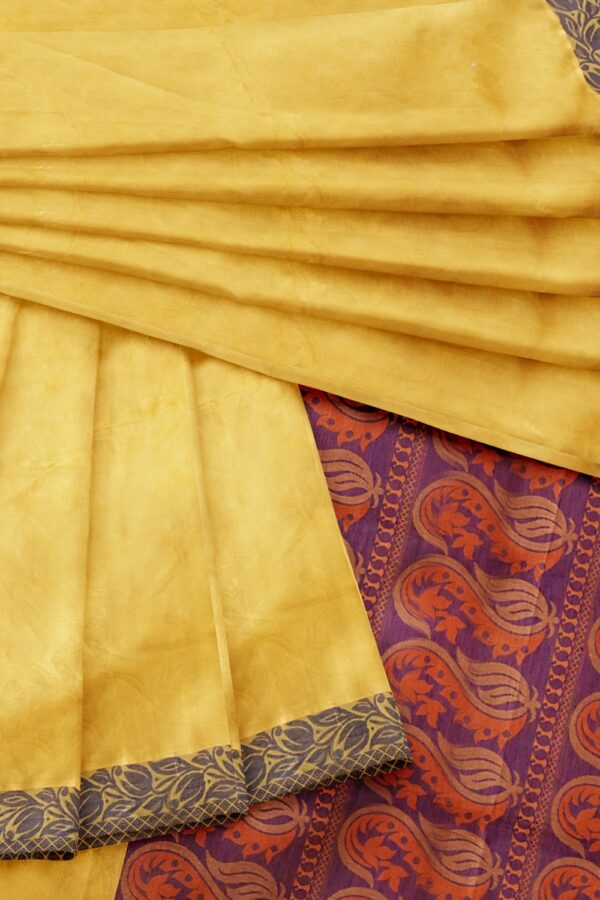 sri kumaran stores coimbatore cotton saree mustard saree with purple thread woven border 420221213