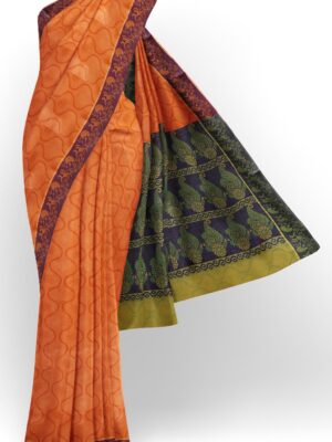 sri kumaran stores coimbatore cotton saree orange saree with dark blue border 120221213