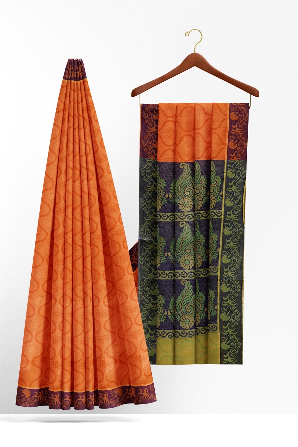 sri kumaran stores coimbatore cotton saree orange saree with dark blue border 220221213