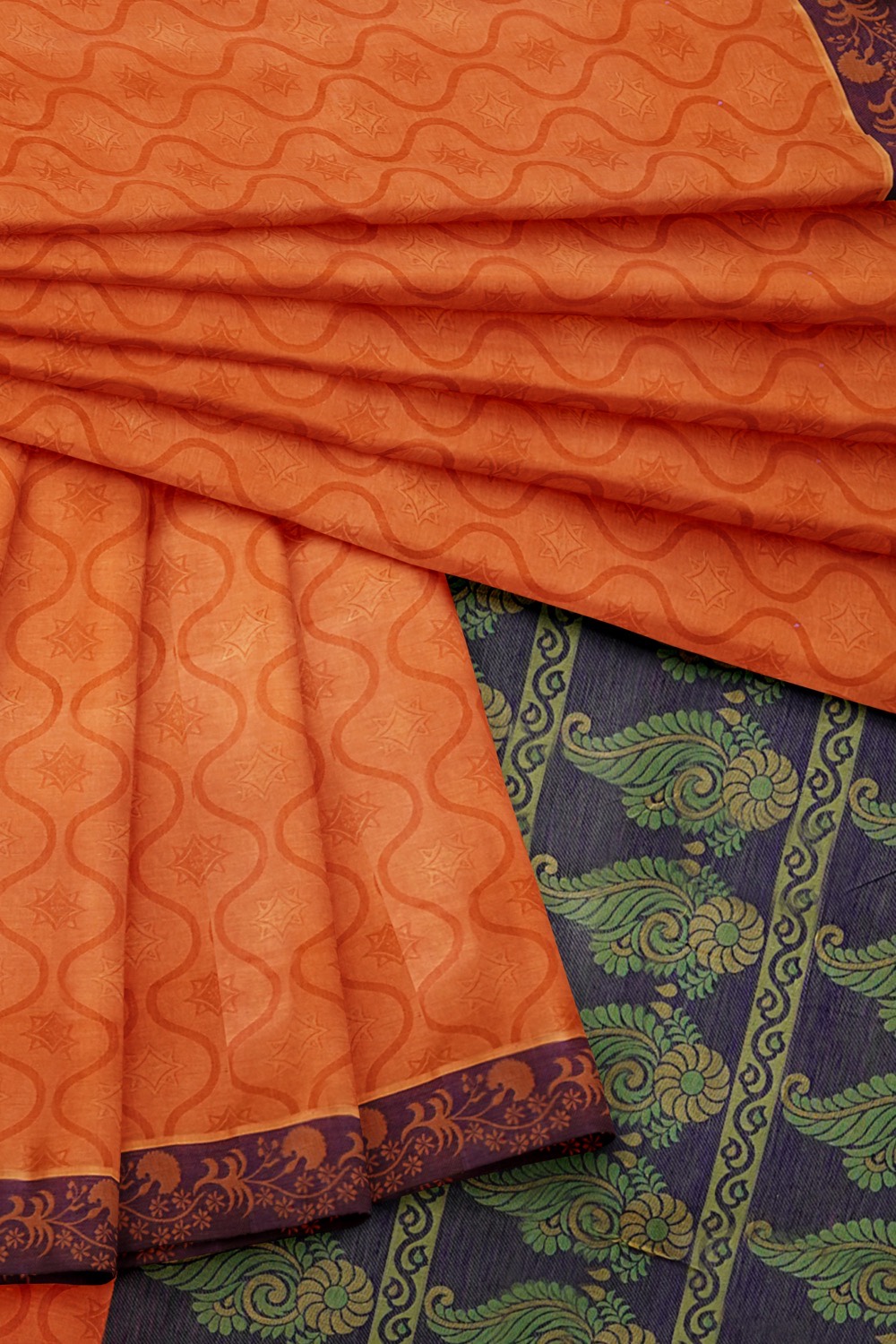 sri kumaran stores coimbatore cotton saree orange saree with dark blue border 420221213