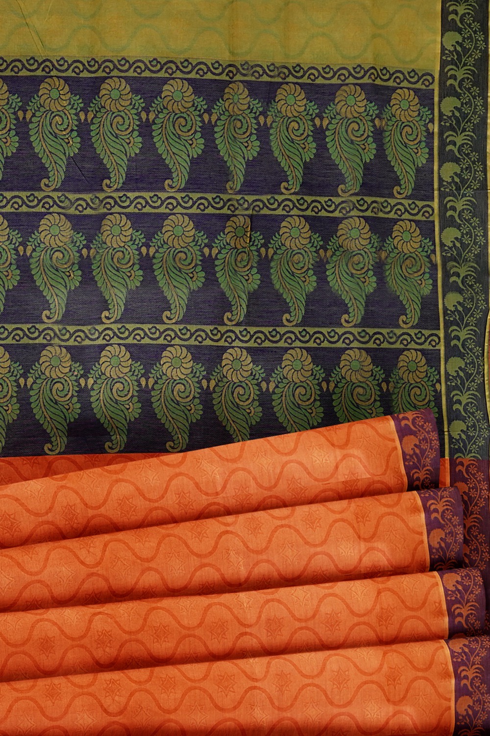 sri kumaran stores coimbatore cotton saree orange saree with dark blue border 520221213