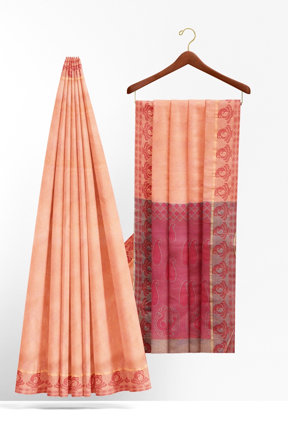 sri kumaran stores coimbatore cotton saree pinkish orange saree with thread woven border 220221213