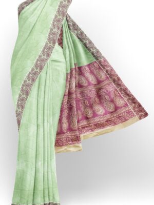 sri kumaran stores coimbatore cotton saree pista green and purple saree with thread woven border 120221213
