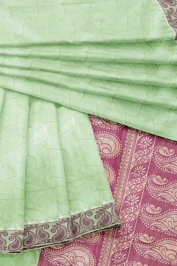 sri kumaran stores coimbatore cotton saree pista green and purple saree with thread woven border 420221213