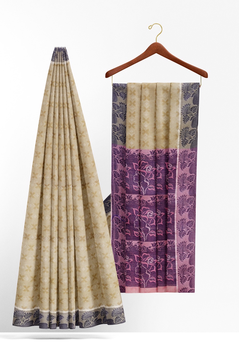 sri kumaran stores coimbatore cotton saree tan color saree with thread woven purple border 220221213