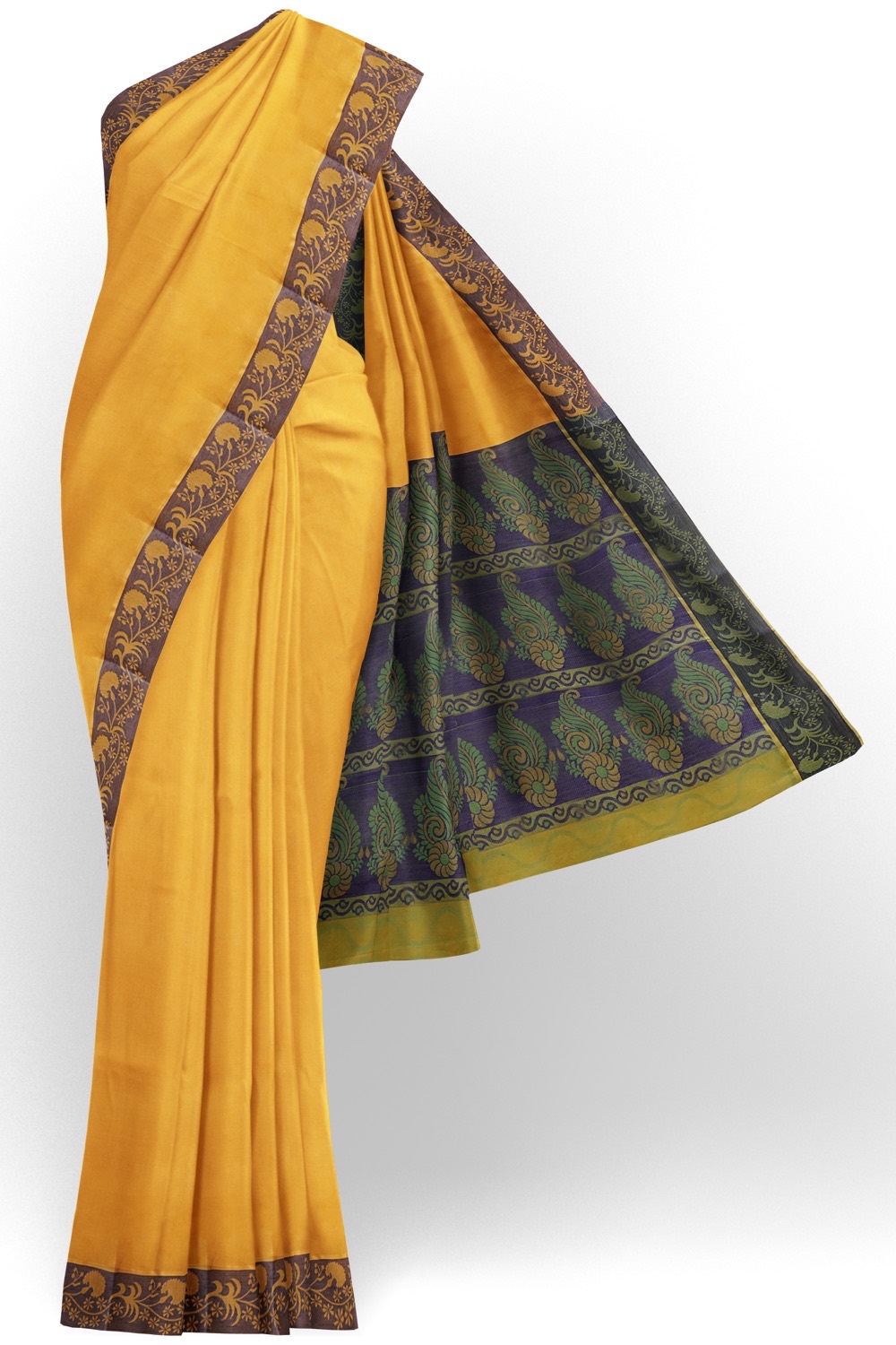 sri kumaran stores coimbatore cotton saree yellow saree with thread woven purple border 120221213