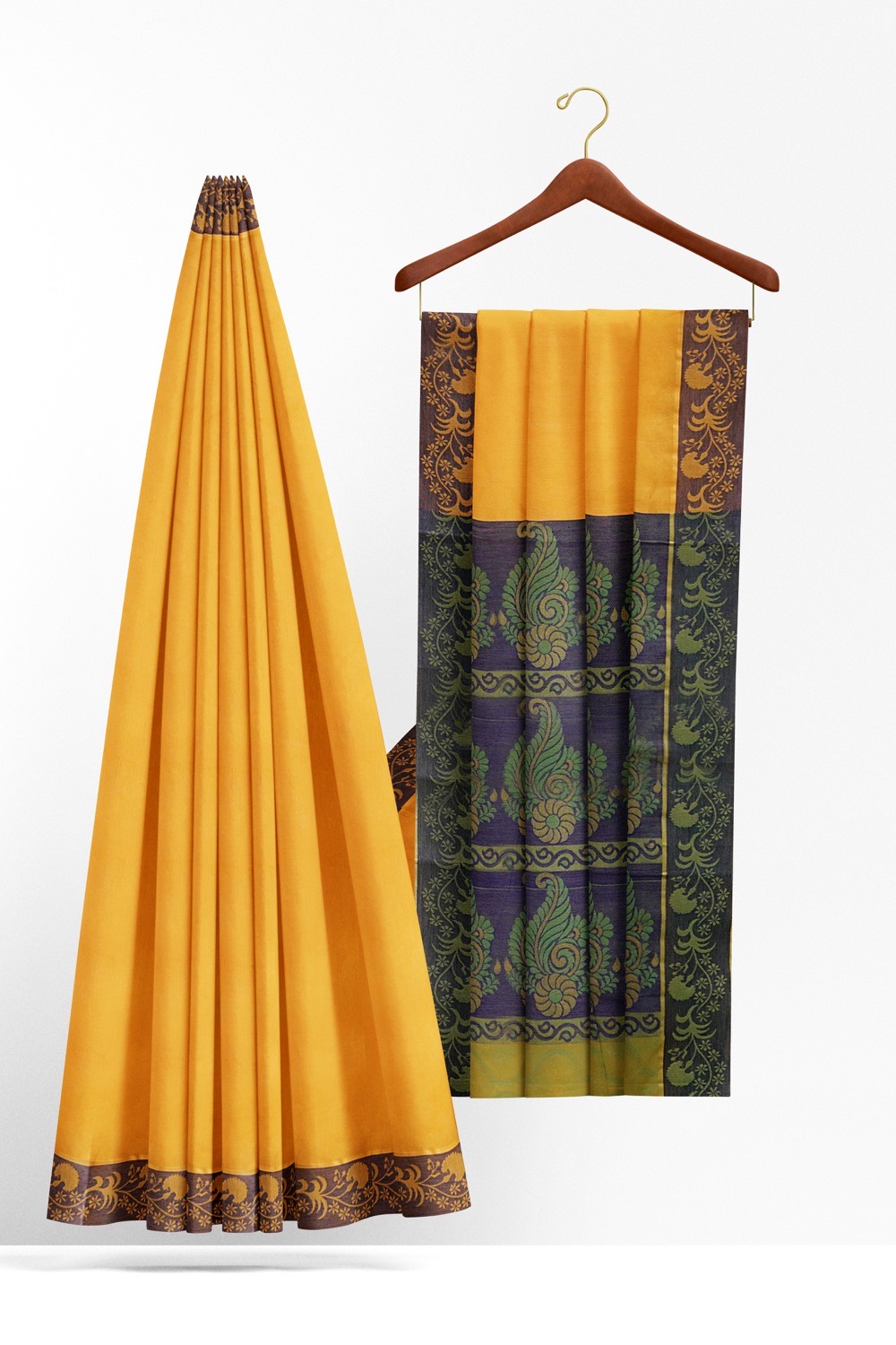 sri kumaran stores coimbatore cotton saree yellow saree with thread woven purple border 220221213