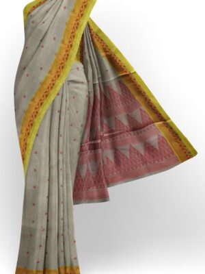 sri kumaran stores kora cotton saree ash colour saree with green border 1