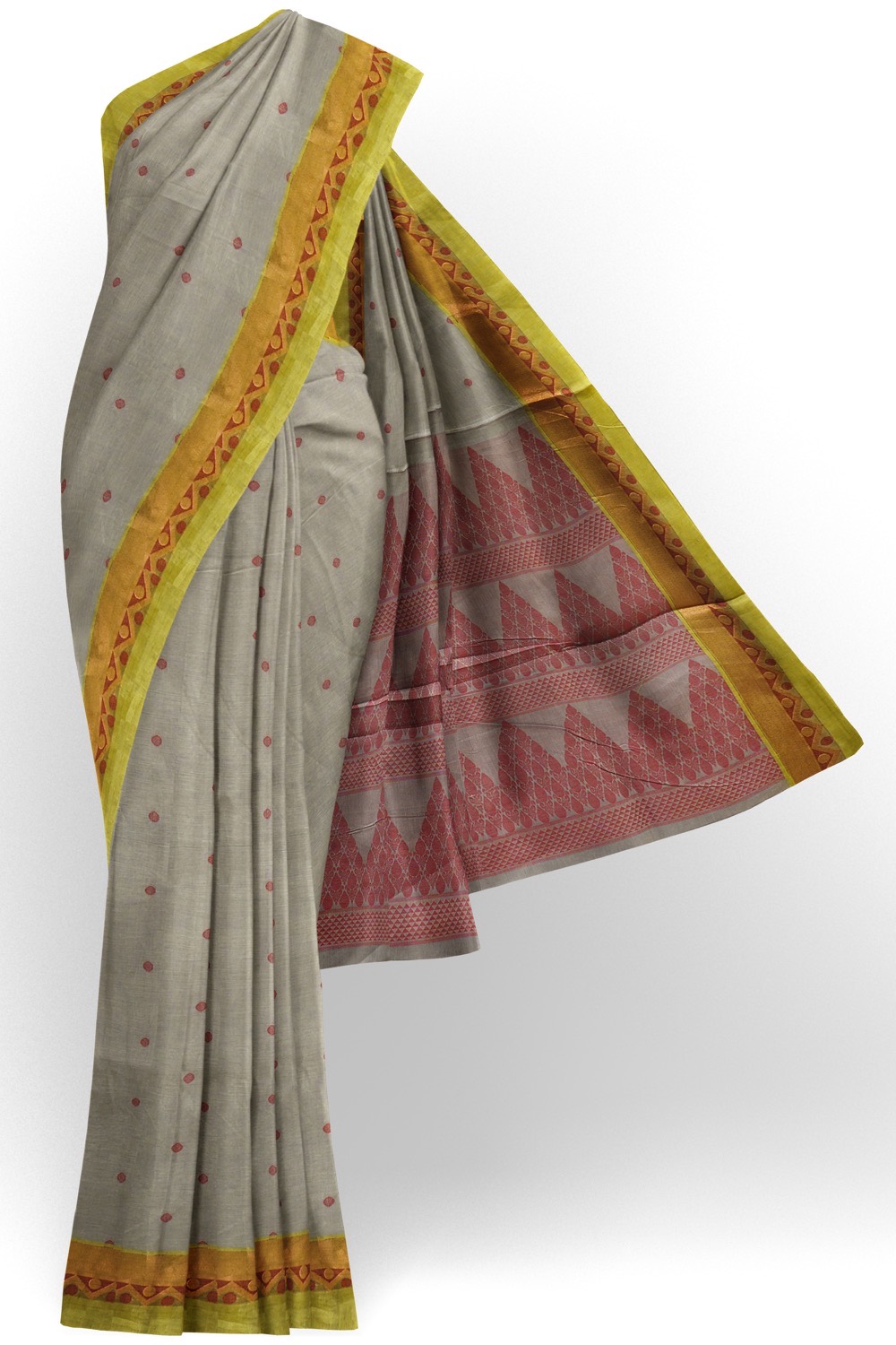 sri kumaran stores kora cotton saree ash colour saree with green border 1